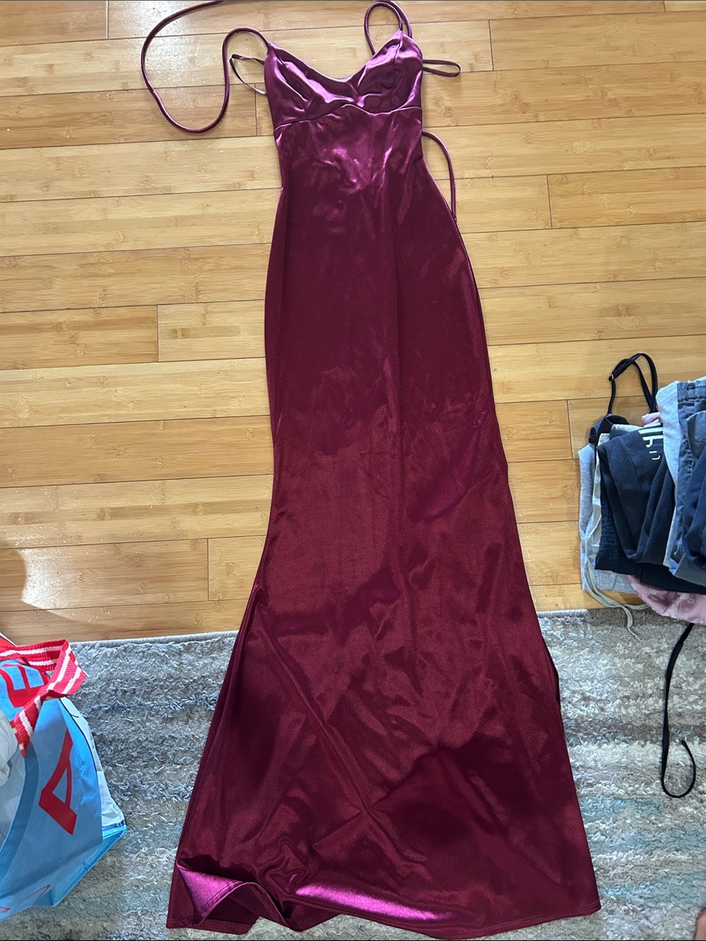 Windsor Burgundy Satin Prom Dress
